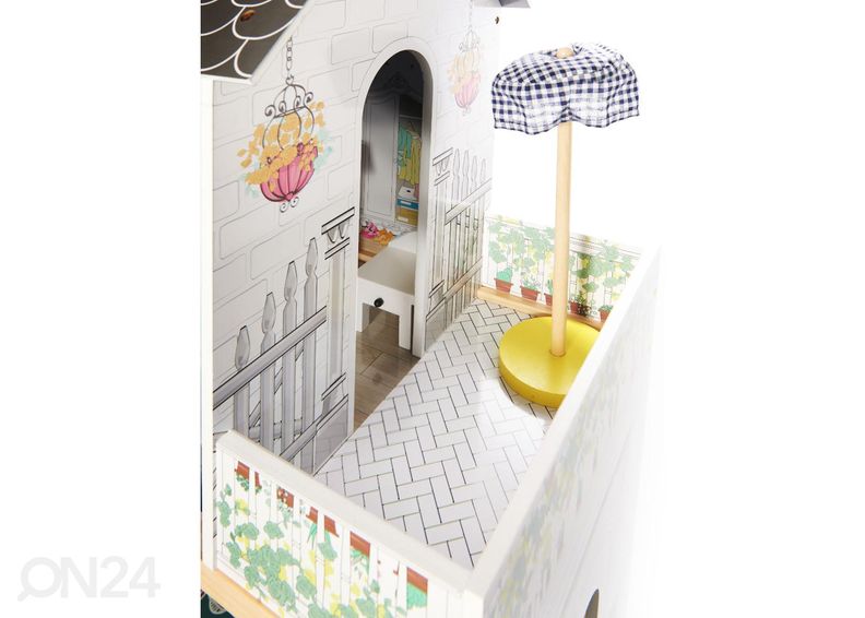 Nukkekoti + huonekalut ja LED-valot kuvasuurennos