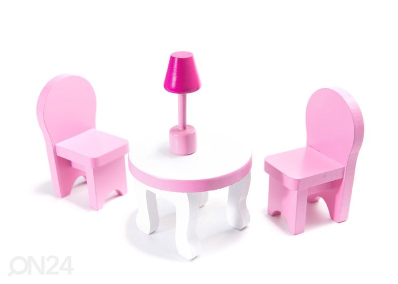 Nukkekoti + huonekalut ja LED-valot kuvasuurennos