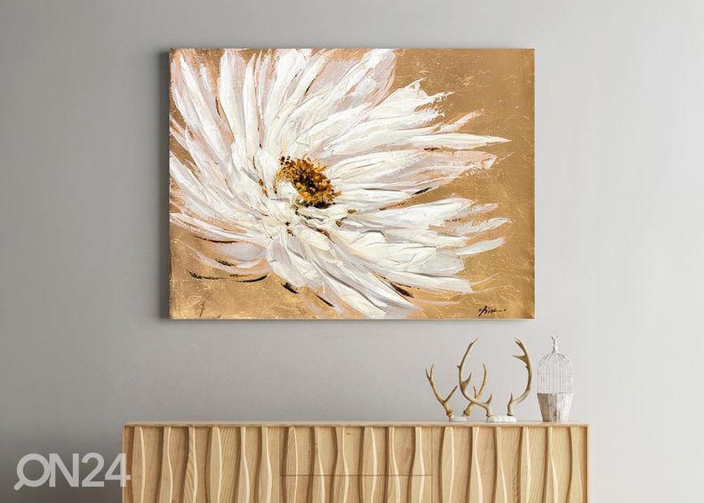 Öljymaalaus Valkoinen kukka beigellä taustalla 90x120 cm kuvasuurennos