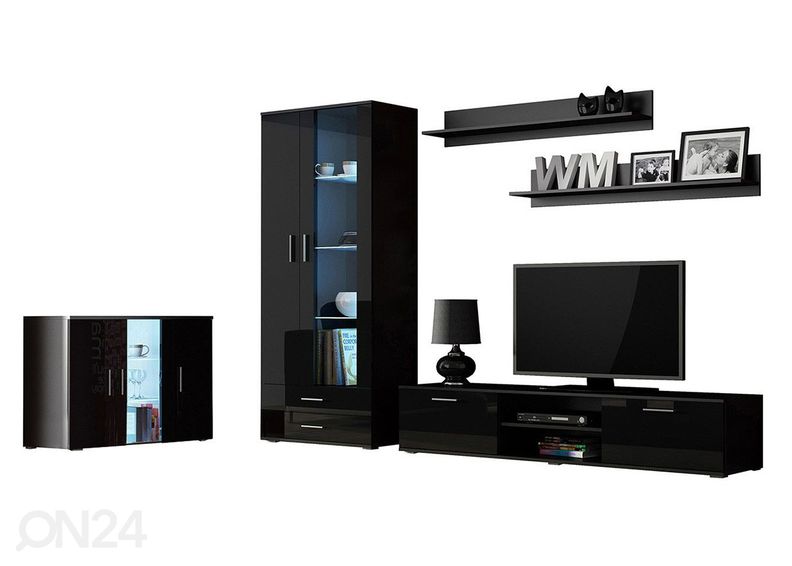 Olohuoneen kalusteryhmä 380 cm + LED-valaistus kuvasuurennos