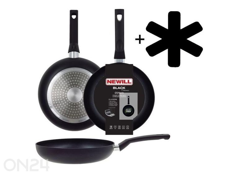 Paistinpannu Black Ceramic Ø 26 cm + pannusuoja, lasikansi, keraaminen ja induktio kuvasuurennos