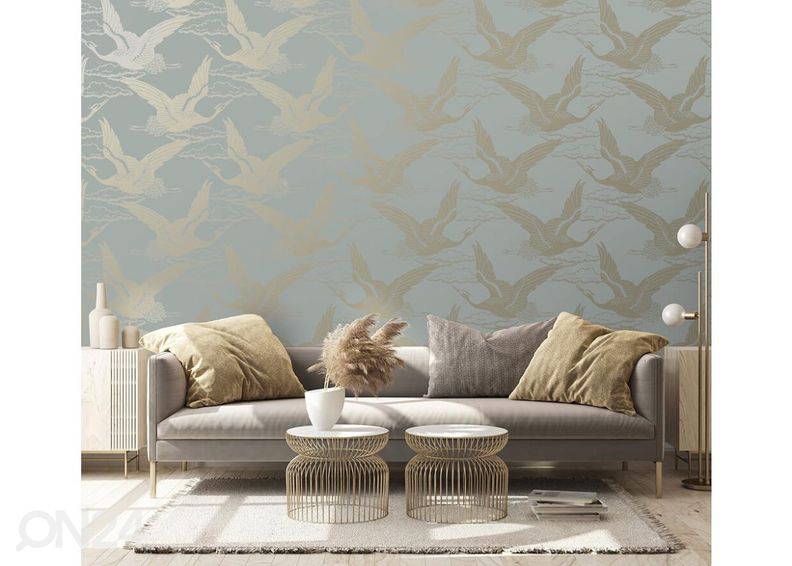 Paperitapetti Metallic Cranes kuvasuurennos