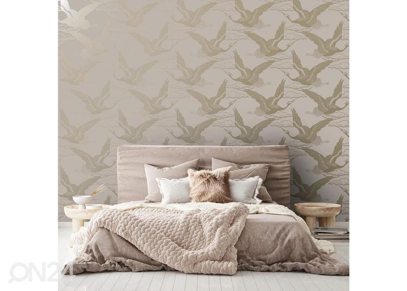 Paperitapetti Metallic Cranes kuvasuurennos