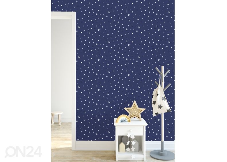 Paperitapetti Tähdet ja Kuut pimeässä hohtava tapetti kuvasuurennos