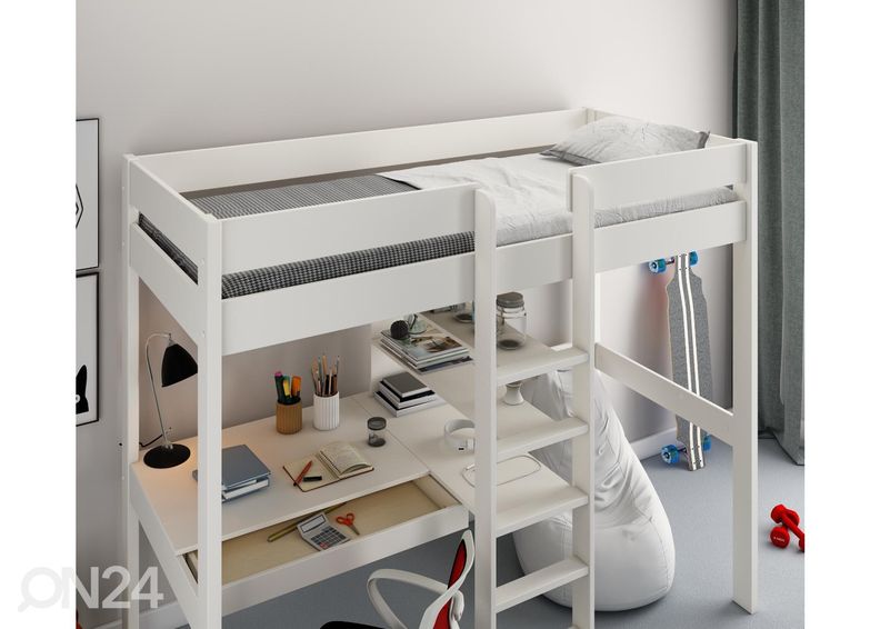 Parvisänky Robin 90x200 cm työpöydällä ja hyllyllä kuvasuurennos