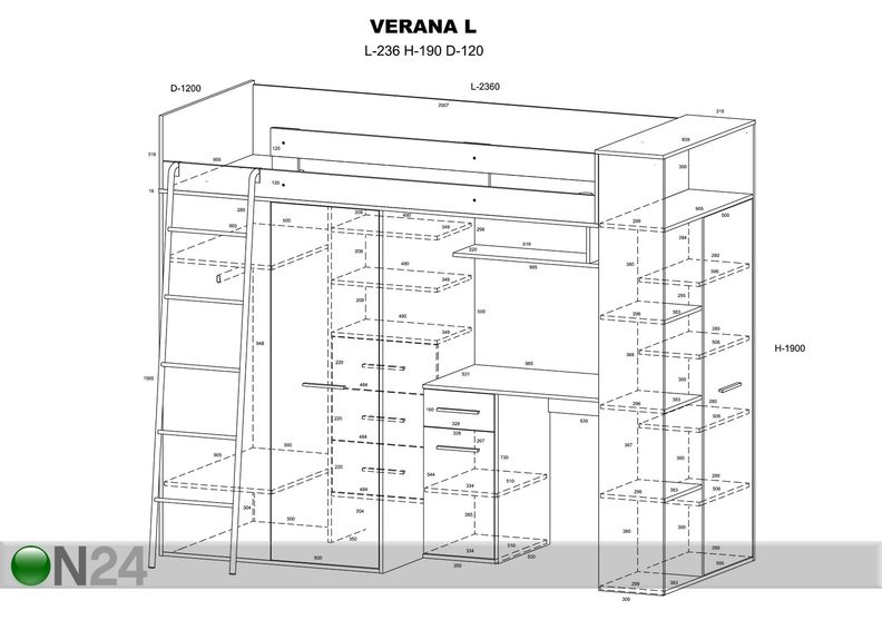 Parvisänky työpöydällä 90x200 cm kuvasuurennos
