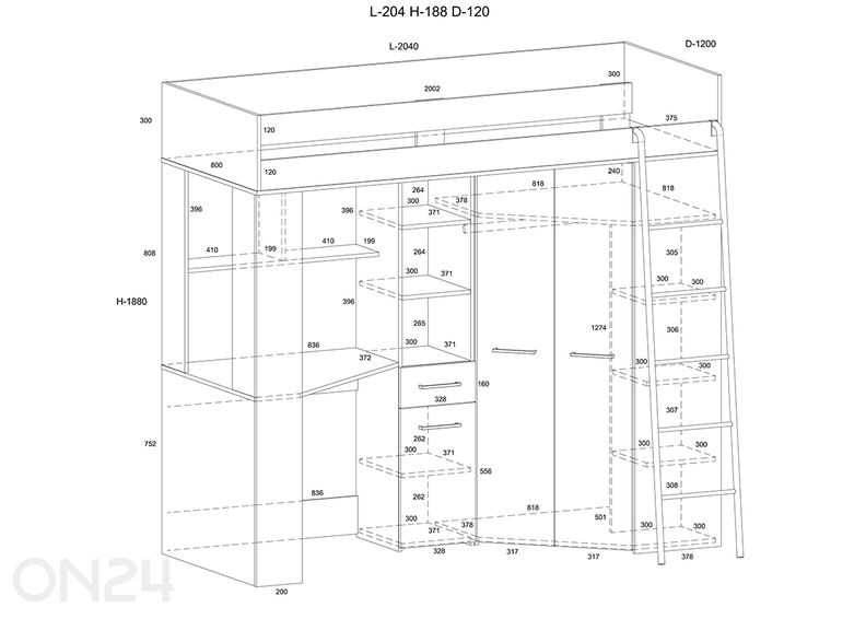 Parvisänky työpöydällä Floor 80x200 cm kuvasuurennos