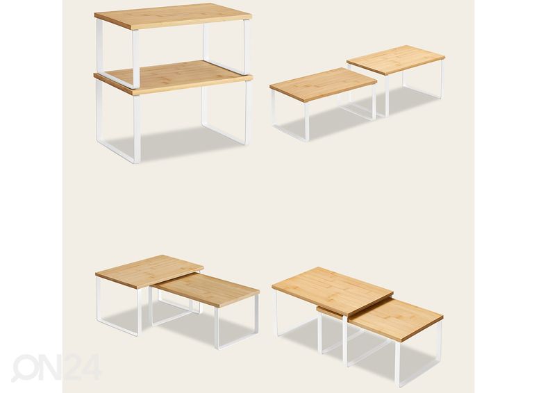 Pöytähylly 2 kpl, valkoinen/ bambu kuvasuurennos