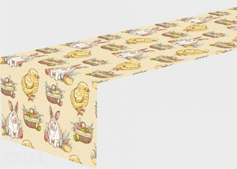 Pöytäliina EASTER CHICKENS AND RABBITS 40x280 cm kuvasuurennos