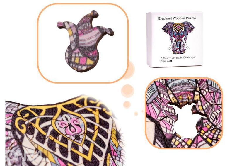 Puinen palapeli Norsu 27x29 cm kuvasuurennos