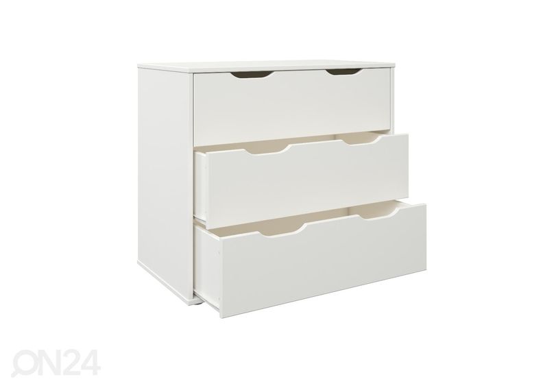 Puolikorkea parvisänky Robin 90x200 cm pöydällä, lipastolla ja hyllyllä kuvasuurennos