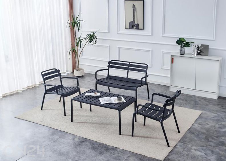 Puutarhakalusteet Costa 2 tuolia+pöytä+ulkosohva musta kuvasuurennos