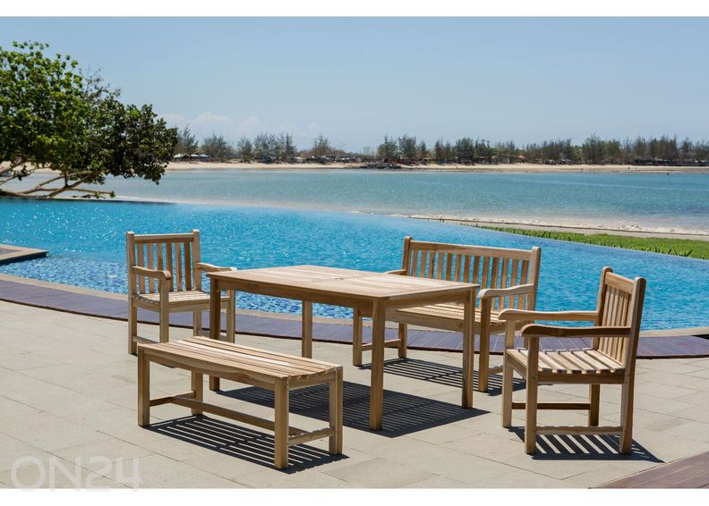 Puutarhakalusteet, pöyta + 2 tuolia + 2 penkkiä kuvasuurennos