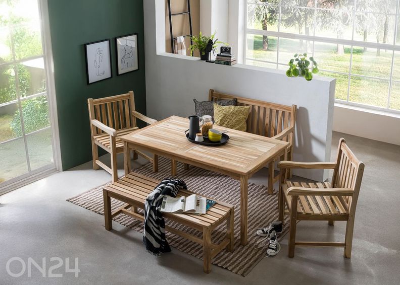 Puutarhakalusteet, pöyta + 2 tuolia + 2 penkkiä kuvasuurennos