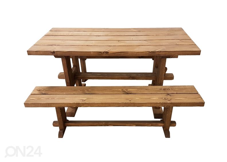 Puutarhapöytä ja penkit 150 cm kuvasuurennos