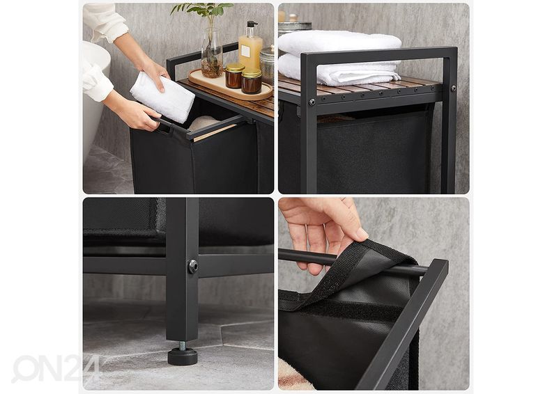 Pyykkikorit hyllytasolla 2 kpl, ruskea / musta kuvasuurennos