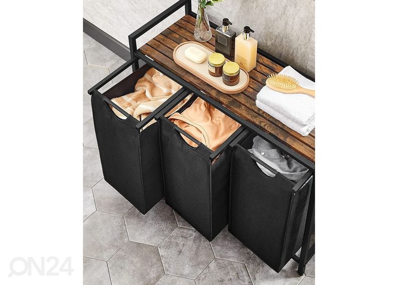 Pyykkikorit hyllytasolla 3 kpl, ruskea / musta kuvasuurennos