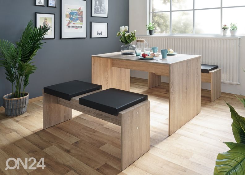 Ruokapöytä Berlin 118x78 cm + 2 penkkiä kuvasuurennos