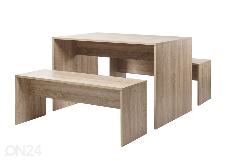 Ruokapöytä Berlin 118x78 cm + 2 penkkiä kuvasuurennos