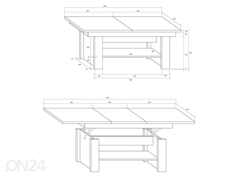 Säädettävä sohvapöytä Skib 125/170x68 cm kuvasuurennos