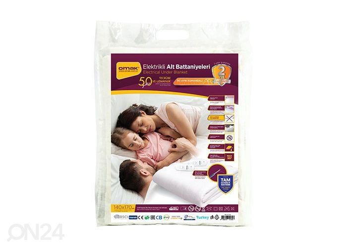 Sähkölämmitteinen peitto kahdelle 2 kaukosäädintä Omak 140x170 cm kuvasuurennos