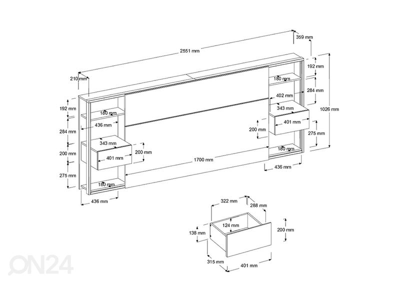 Sängyn päätyhylly Stamp kuvasuurennos