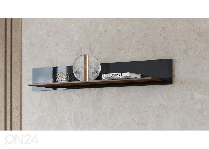 Seinähylly Cassandra 160 cm, pähkinä/kiiltävä musta kuvasuurennos