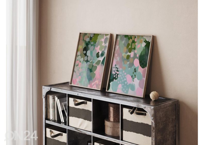 Seinäjuliste Vihreät ja vaaleanpunaiset täplät II 21x30 cm kuvasuurennos