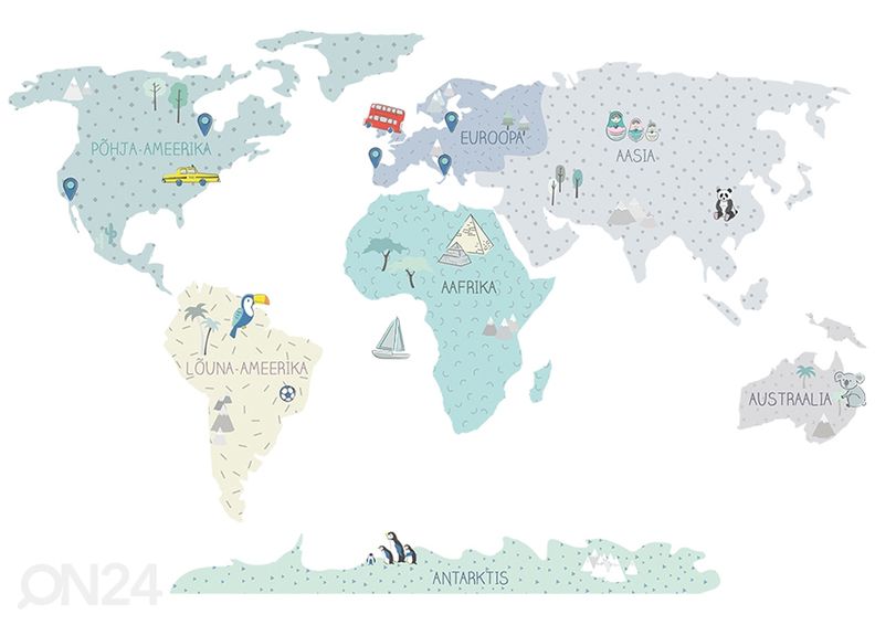 Seinätarra Maailmankartta L viron kielellä, minttu kuvasuurennos