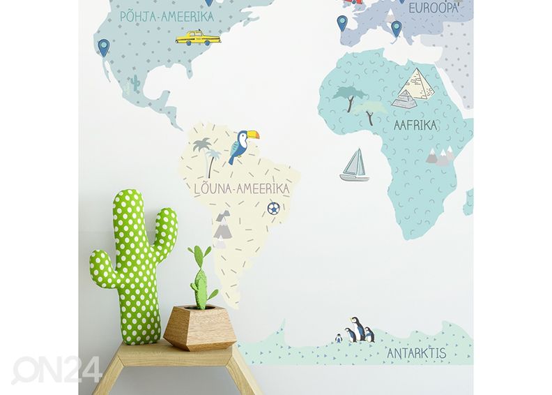 Seinätarra Maailmankartta L viron kielellä, minttu kuvasuurennos