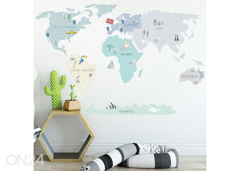 Seinätarra Maailmankartta L viron kielellä, minttu kuvasuurennos