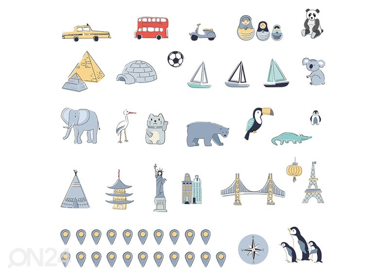 Seinätarra Maailmankartta L viron kielellä, sininen kuvasuurennos