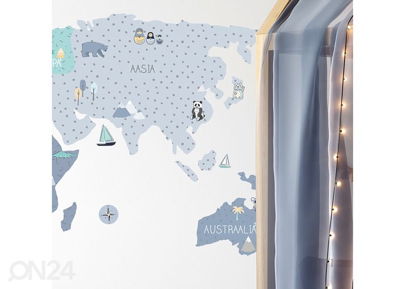 Seinätarra Maailmankartta S viron kielellä sininen kuvasuurennos