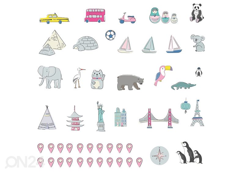 Seinätarra Maailmankartta S viron kielellä vaaleanpunainen kuvasuurennos