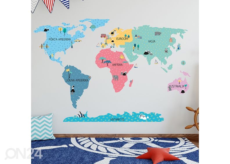 Seinätarra Maailmankartta S viron kielellä, värikäs kuvasuurennos