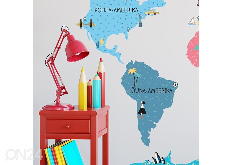 Seinätarra Maailmankartta S viron kielellä, värikäs kuvasuurennos