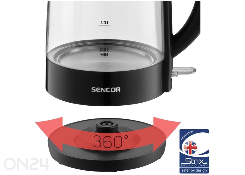 Sencor SWK2711BK -vedenkeitin lasirungolla kuvasuurennos