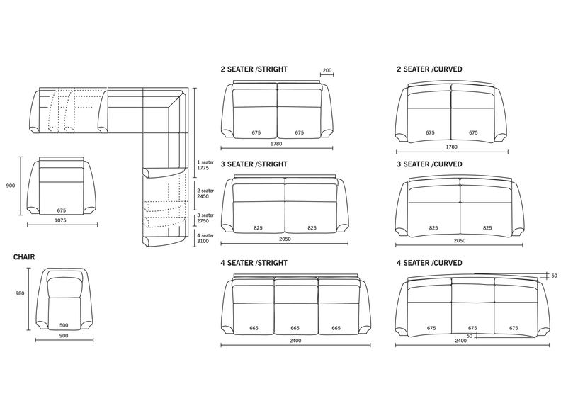 Sohva Malmö untuvatyynyillä, 2-istuttava kaareva kuvasuurennos