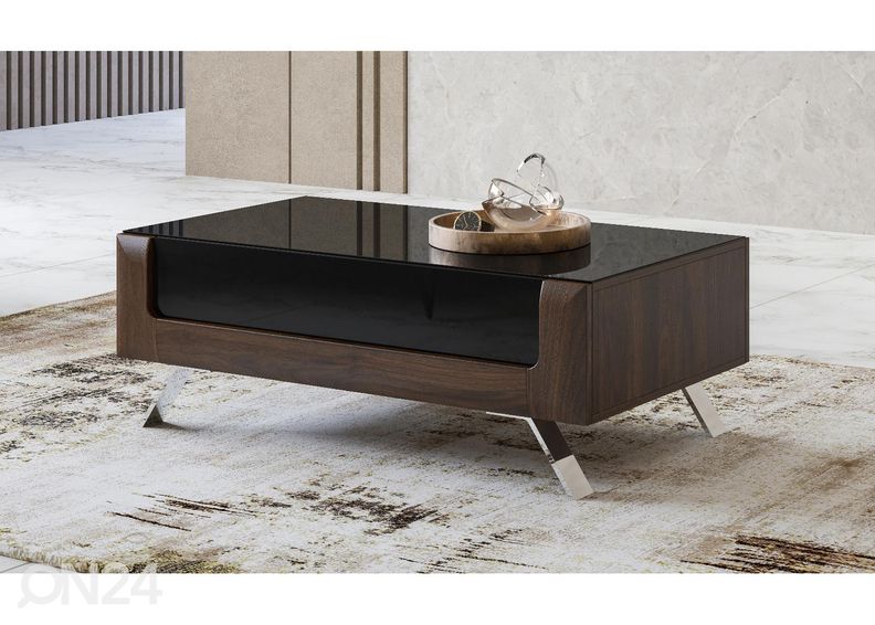 Sohvapöytä Cassandra 110x65 cm, pähkinä/kiiltävä musta kuvasuurennos