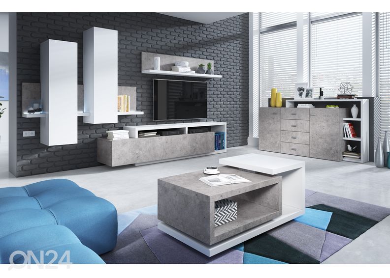 Sohvapöytä, valkoinen/ betoni kuvasuurennos