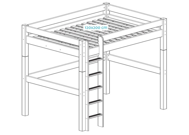 Suwem korkea parvisänky Lahe pystytikkailla 120x200 cm kuvasuurennos