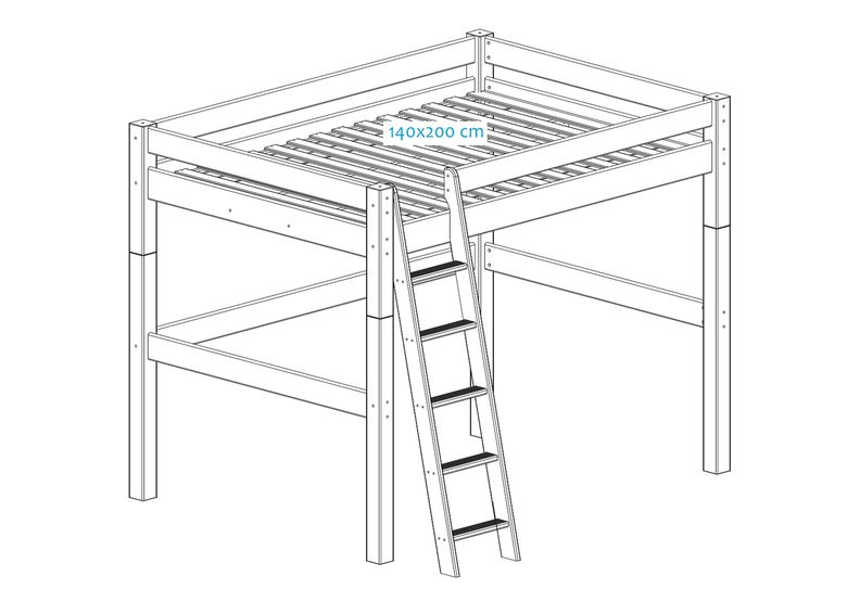 Suwem korkea parvisänky Lahe viistotikkailla 140x200 cm kuvasuurennos