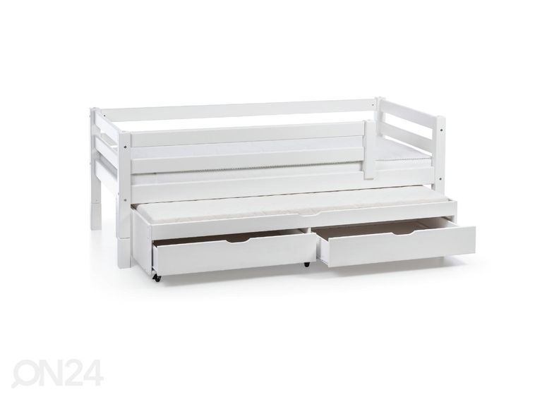 Suwem massiivipuusänky Fantazy 90x200 cm varasängyllä, turvalaidoilla ja laatikoilla kuvasuurennos