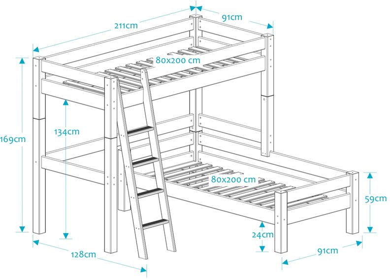 Suwem parvisänky Lahe viistotikkailla ja kulmaosalla 80x200 cm kuvasuurennos