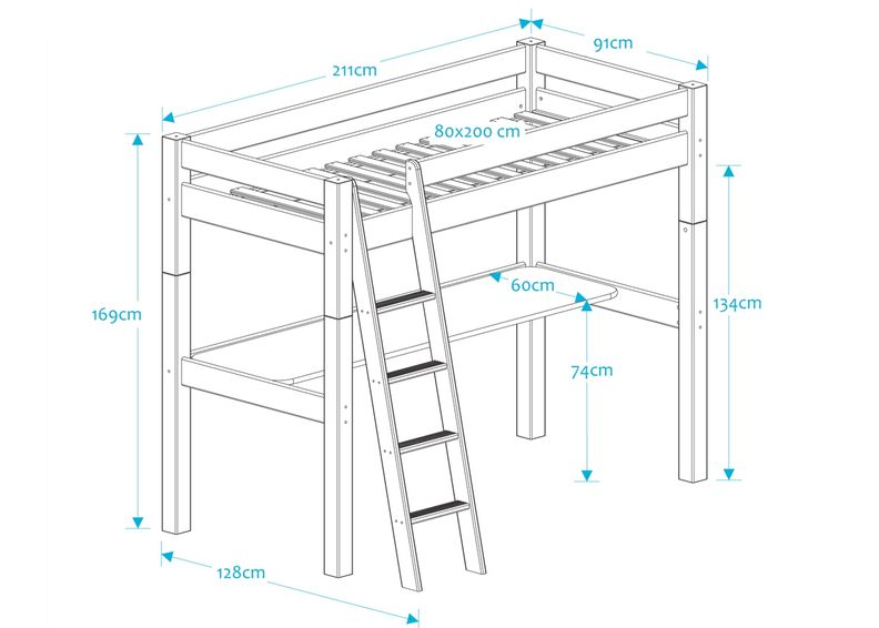 Suwem parvisänky työpöydällä Lahe, viistotikkaat 80x200 cm kuvasuurennos