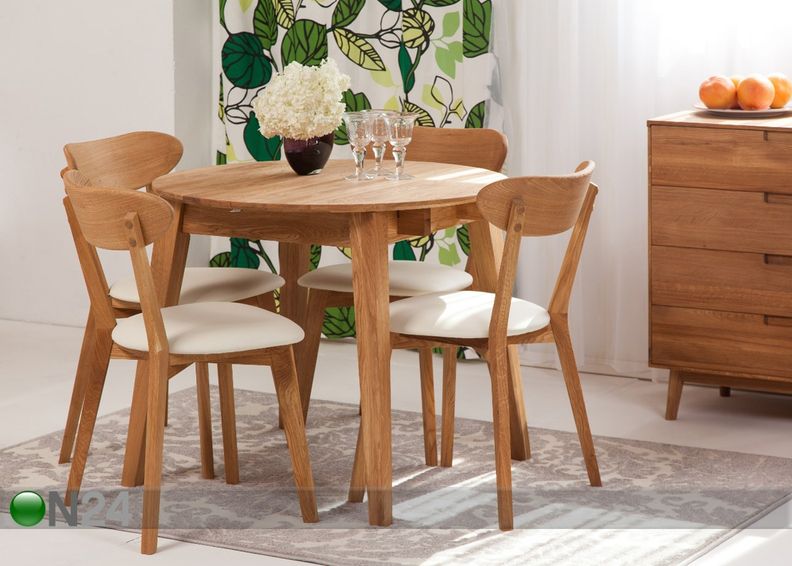 Tammi jatkettava ruokapöytä Basel 90-130x90 cm + 4 tuolia Irma kuvasuurennos