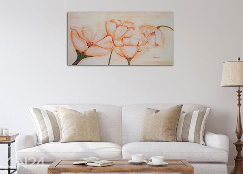 Taulu White Poppies 3D 100x50 cm kuvasuurennos