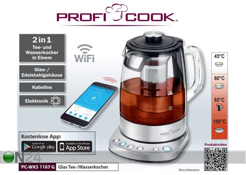 Tee- ja vedenkeitin ProfiCook 1,5 L PCWKS1167G kuvasuurennos