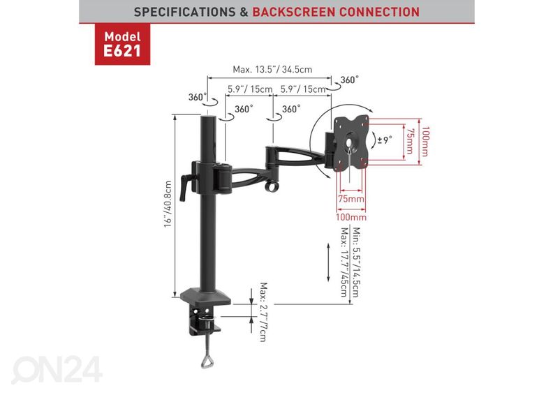 Television pöytäteline Barkan E621.B 13"- 29" kuvasuurennos