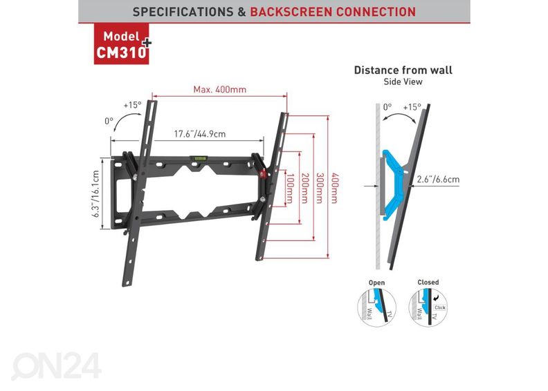 Television seinäteline Barkan CM310.B 29"- 65" kuvasuurennos